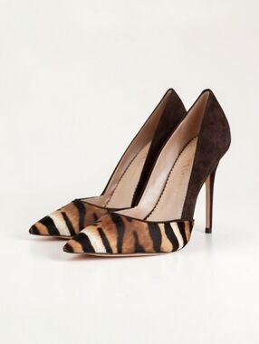 Jean Michel Cazabat Emma Two Tone Animal Print Brown Suede Stiletto Heels 36